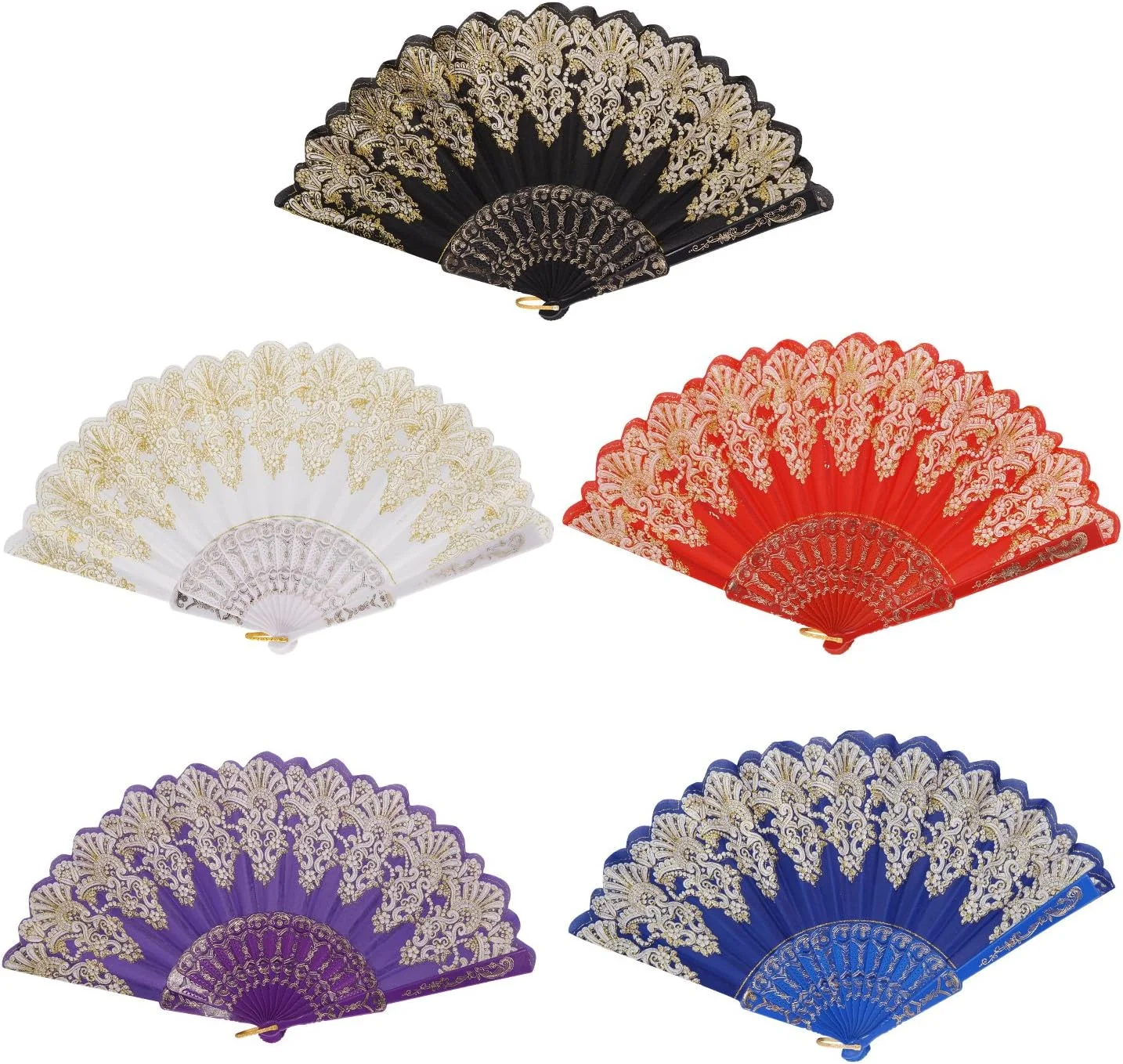 Whole Chinese Style Folding Fan Hand Gold Powder Fan Plastic Folding Hand Fan  For Performance Dance