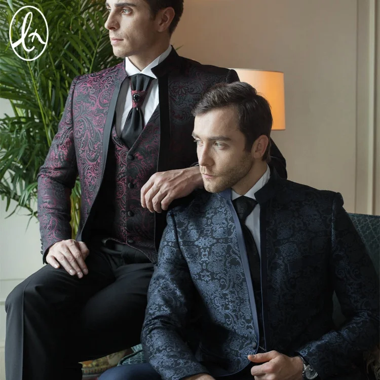 2019 Turkish Men Suits Luxury Printed Tuxedos Wholesale 3 Piece Suit