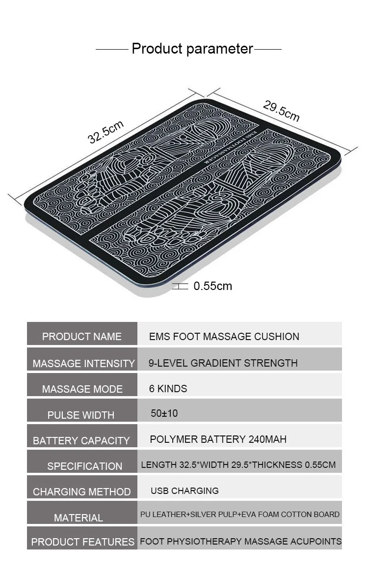 EMS Foot Massager 12 Modes 19 Levels Pad Muscle Stimulation Foot Massager Mat Health Care Foldable Massage