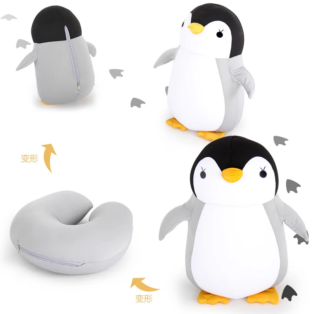 2 In 1 Cute Cartoon Penguin U Shape Neck Pillow Microbead Animal Pillow For Kids Children