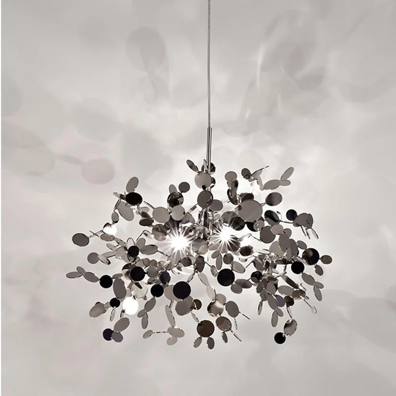Customized hotel modern silver art chandelier metal LED chandelier restaurant bar decorative light