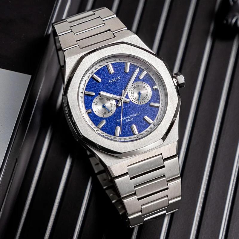 Private Label Brand Vintage Retro Analog Movement Sport Round Design Stainless Steel Luxury Wrist Chronograph Men Quartz Watch