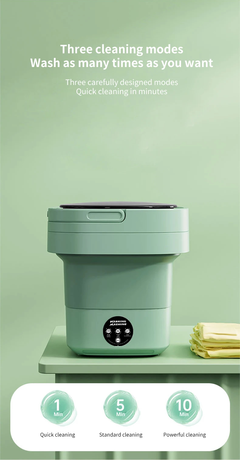 Factory outlet 8L Low Noise Folding Portable Washing Machine with Ag+ and 36W Powerful Laundry Power