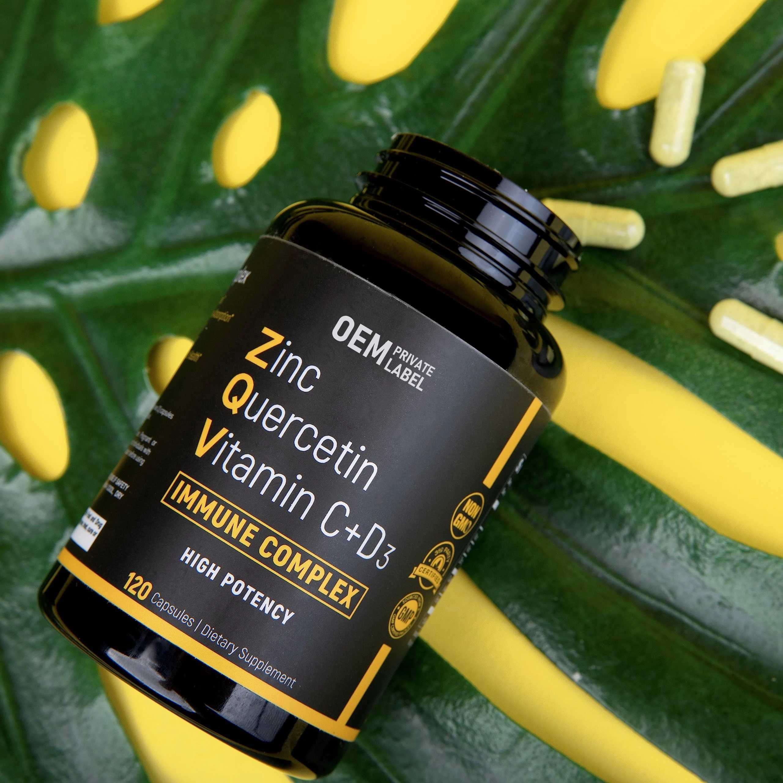 OEM Zinc Quercetin 500mg with Vitamin C Vitamin D3 Bromelain Immune Support High Potency Zinc Quercetin Capsules