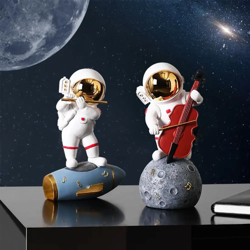 SAMINDS Astronaut Statue Spaceman Decor, Gold Play The Cello Sculpture for Child Gifts, Resin Arts Figurine Music Ornament Home