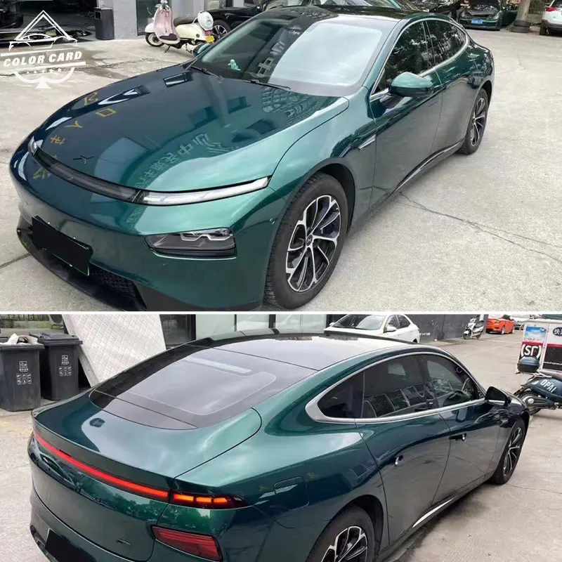 Glossy PET Liquid Metal Agate Green Car Body Decoration Sticker Car Wrap Vinyl Gloss Metallic Green color changing film