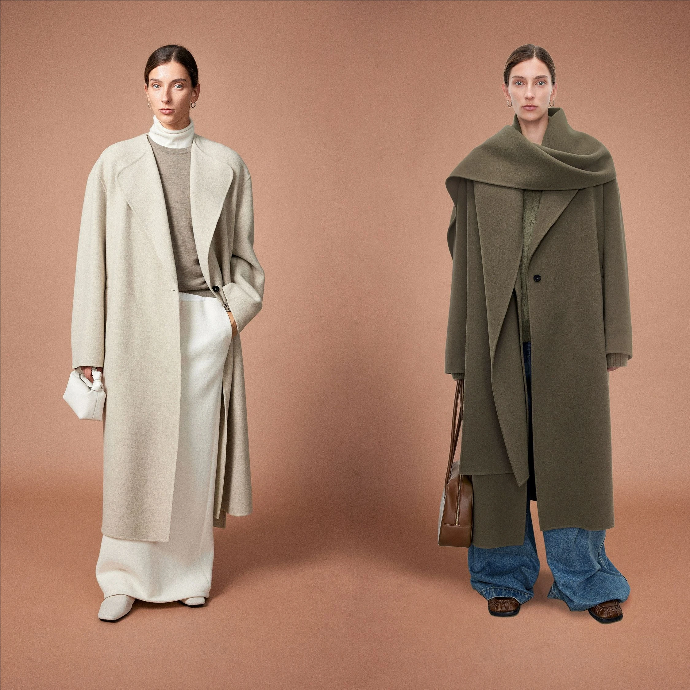 High end solid color sheep plush double-sided woolen coat for women Customized minimalist detachable scarf long coat for women