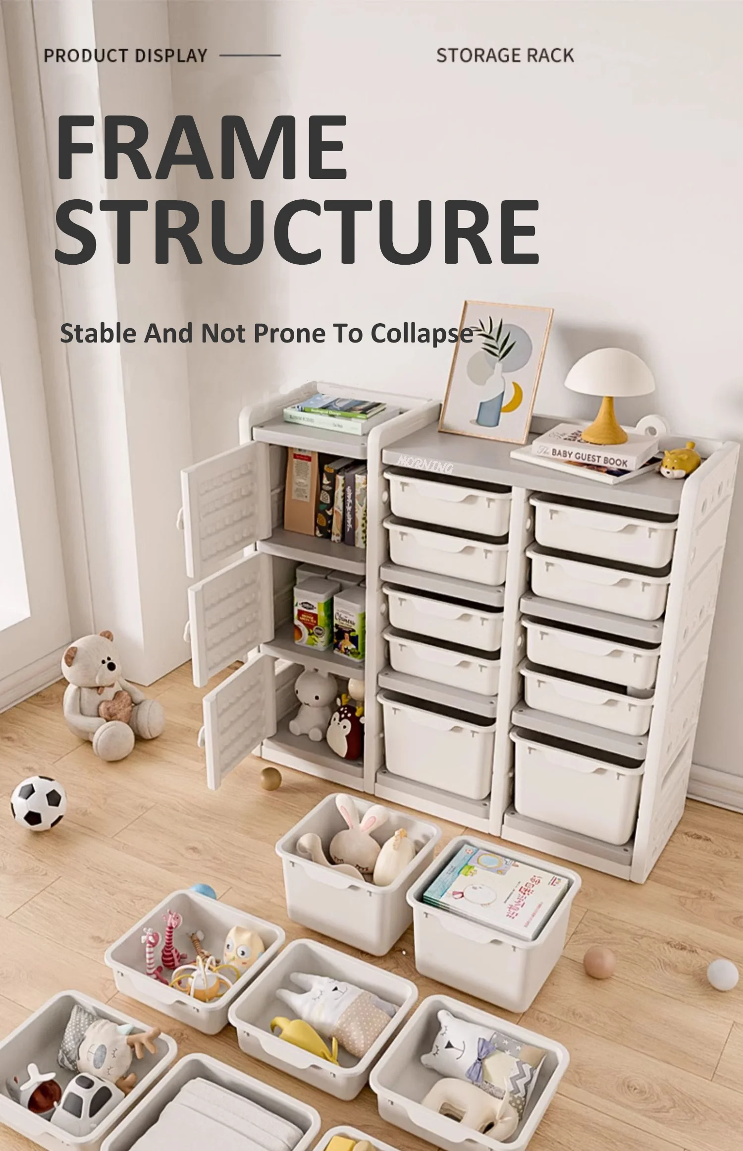 Custom Plastic Movable Kids Furniture Modern Design Corner Cupboard with Drawer for Toy Storage for School Kindergarten Use