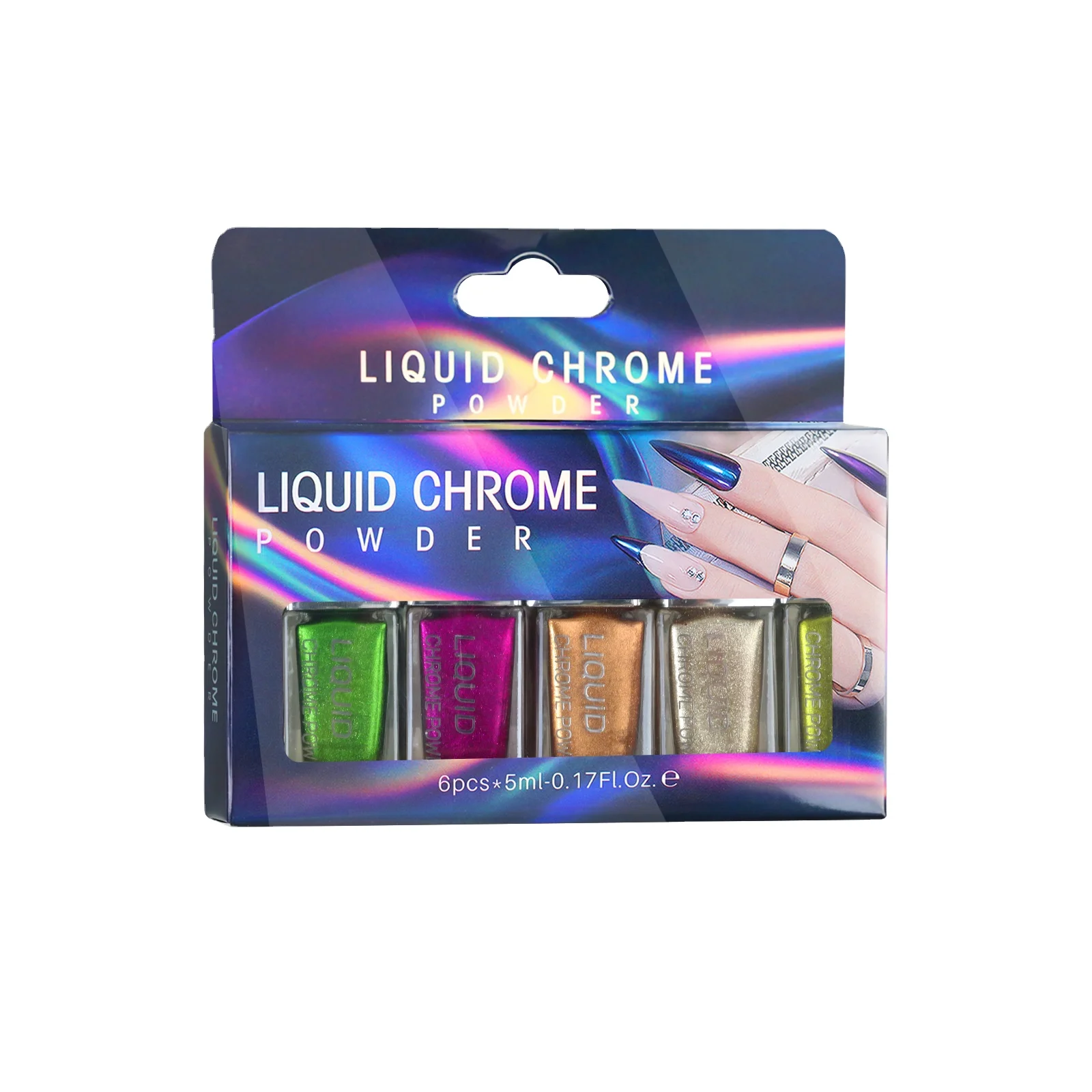 Misscheering Nail Art Aurora Liquid Mirror Powder Set With Brush Metallic Chrome Chameleon Powder Dust  Nail Art Decoration