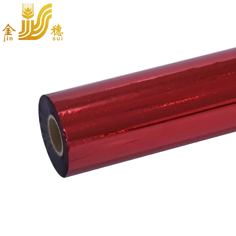 JINSUI Manufacturers holographic red laser hot stamping foil paper roll for textile fabric