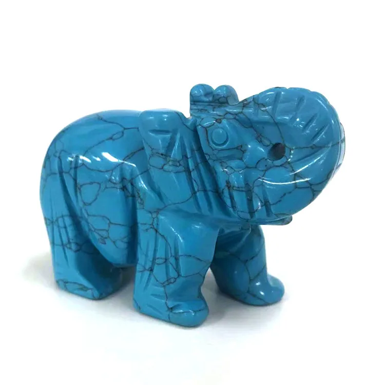 Factory Wholesale Turquoise Quartz Elephant Crystal statue Animal Gemstone Figurines
