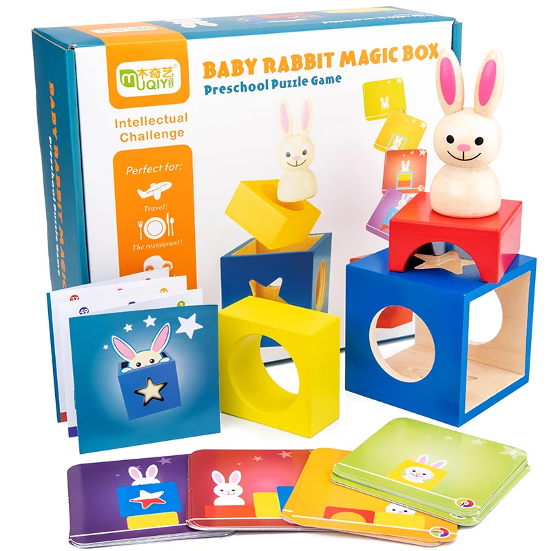 Wooden Puzzle Box with Secret Bunny Boo Hide and Seek Magic Game Brain Teaser Wooden Toys Puzzles Boxes Kids Wood Toy Gifts