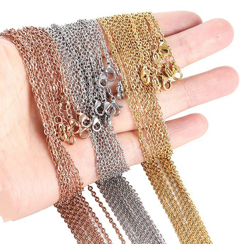 factory wholesale price no tarnish shinny diy jewelry water drip extension chain 1.5mm flat o cable chain bulk necklace