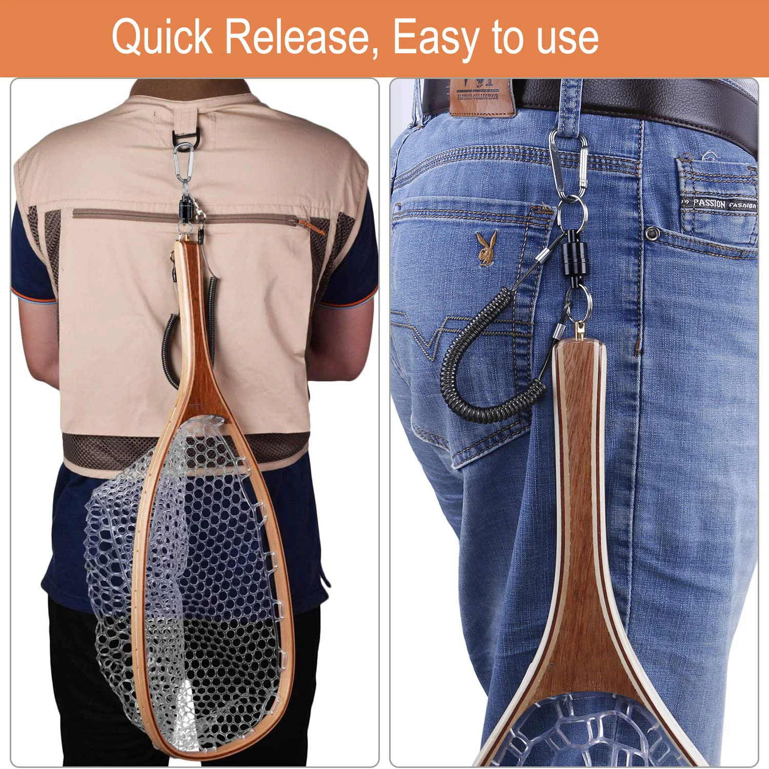 Wooden Handle Waterproof Frame Curve Rubber Mesh Fly Carp Fishing Landing Net