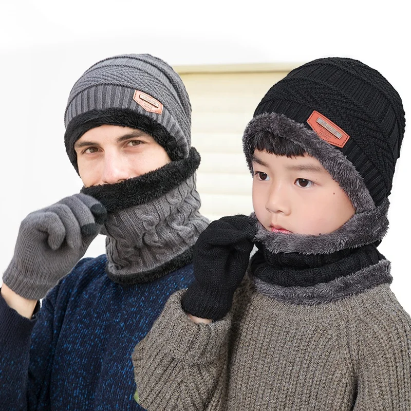 Wholesale Winter Outdoor Warm Knit Beanie Hat Cap and Scarf Gloves 3 piece Set