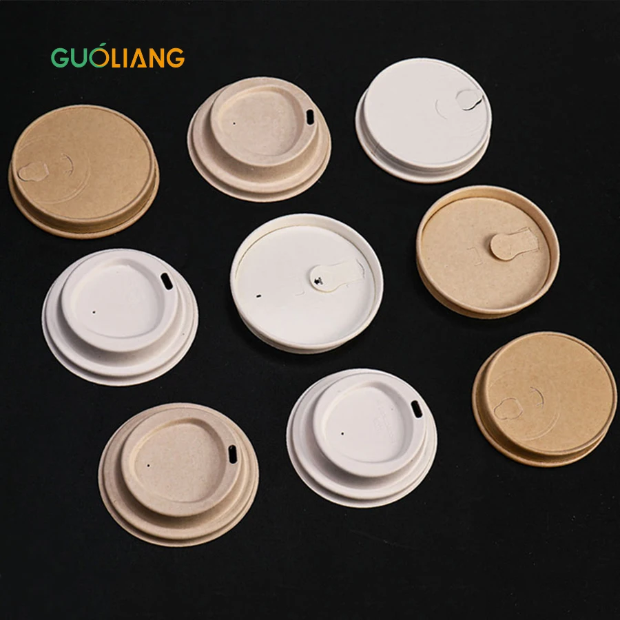 Biodegradable Disposable Compostable Cups Cover Pulp Lids For Coffee Cup 90mm Take Away Coffee Cup Lids Paper Lid