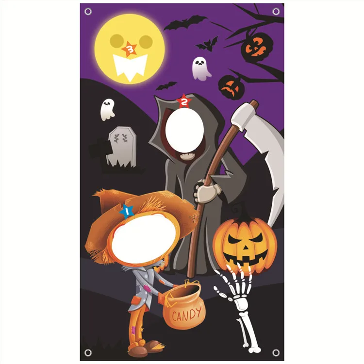 Halloween Sandbag Game Throwing Game Halloween Door Curtain Low Price Hand Satin Material Flag Banner For Sale