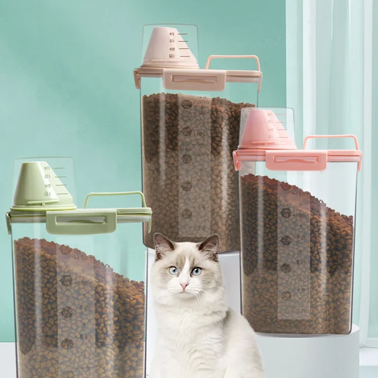 OEM articulo para mascotas Dog Cat PP Food Storage 2L Large Capacity Airtight Container Measuring Cup Pet Food Storage