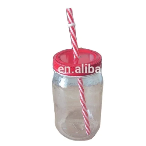 
500ml cylinder glass mason jar with straw 