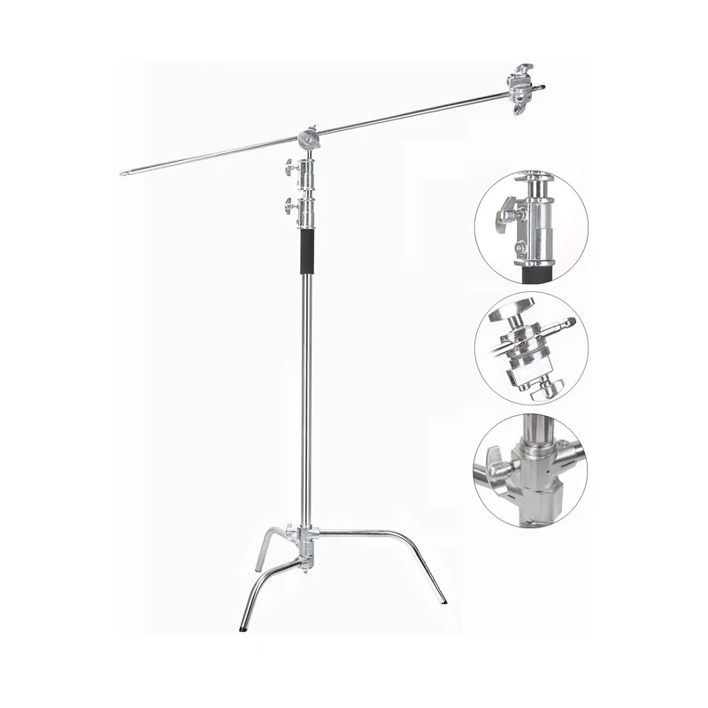 Adjustable Lights Heavy Duty Stainless Steel 250CM Light Stand + Boom Arm C Stand + Wheel Load Bearing 25KG for Flash