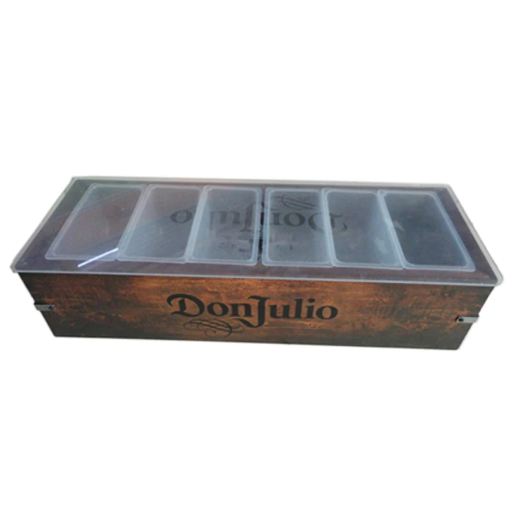 Rectangular Wooden Bamboo Storage Box with Ice Chamber Condiment Tray Caddy Holder for Kitchen Dining Lacquer Technics Food Use