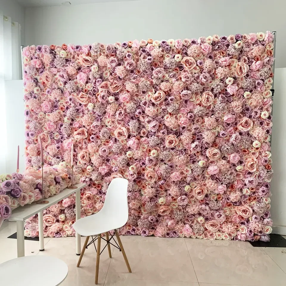 Customized Artificial Floral Green Leaves Wall Backdrop White Flower Panel for Wedding Flower Decor