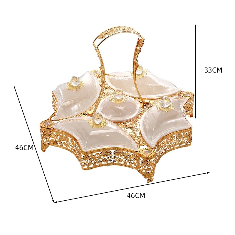 Gold Plated Decorative Cake Candy Stand Fruit Plate Food Tray Glass and Metal Serving Display Trays Snacks Dishes Bowls