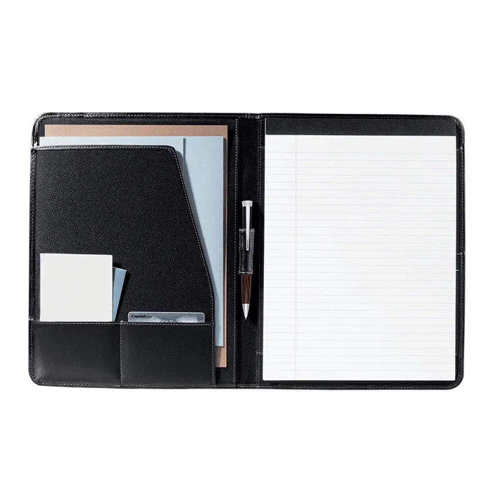 Custom Office Supply Black Leather Business Organizer Portable Compendium Folder Personalized Resume Portfolio Binder