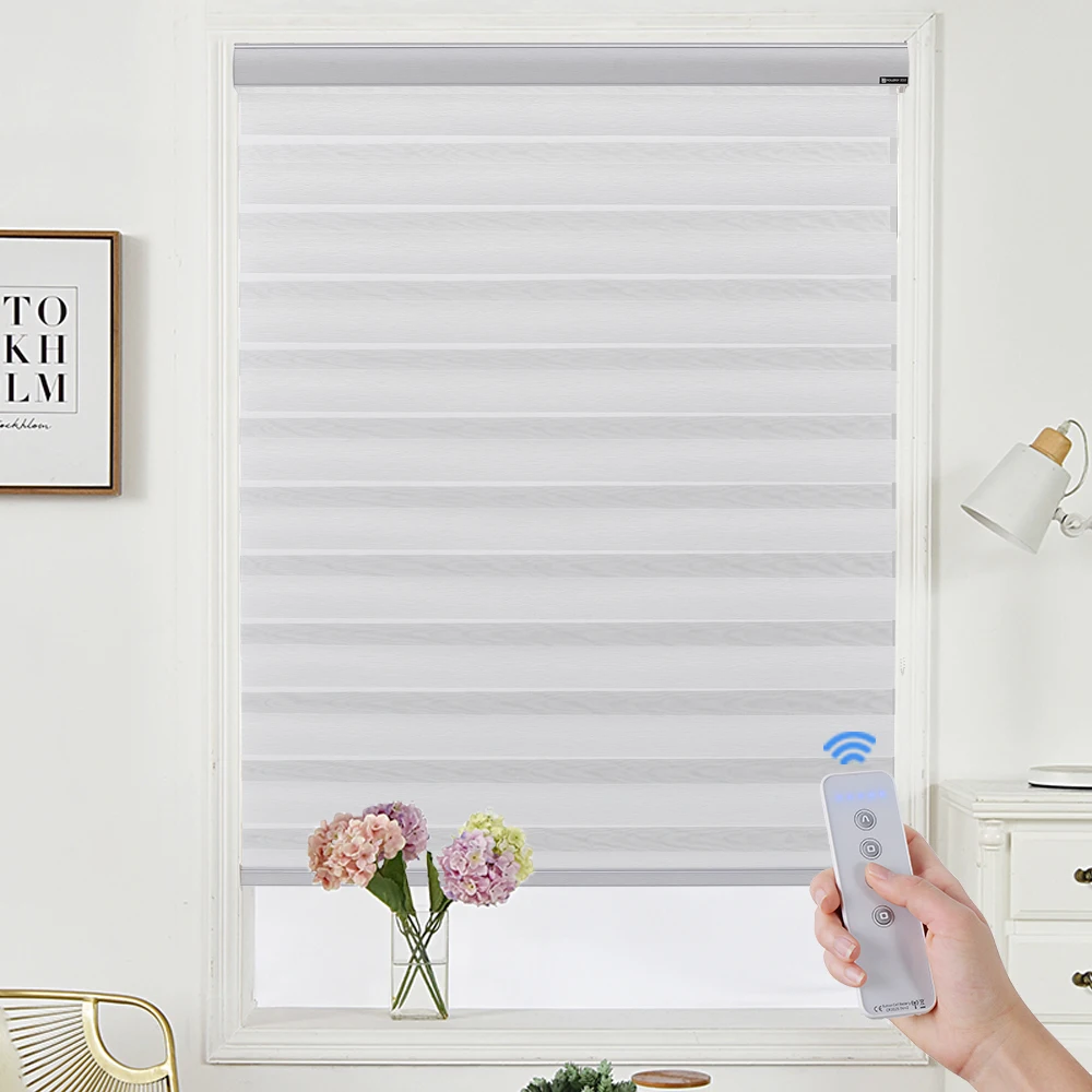 Cordless remote zebra fashion blind shades combi mechanism zebra motorized windows blinds
