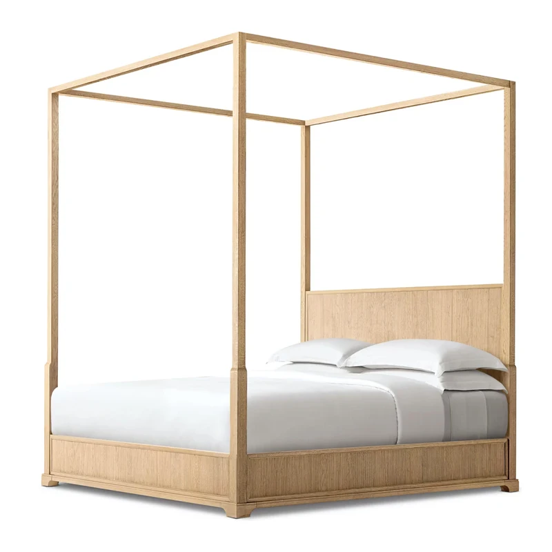 Faddish Light Color Byron Striated Canopy Bed Frame King Size Oak Wooden Canopy Bed