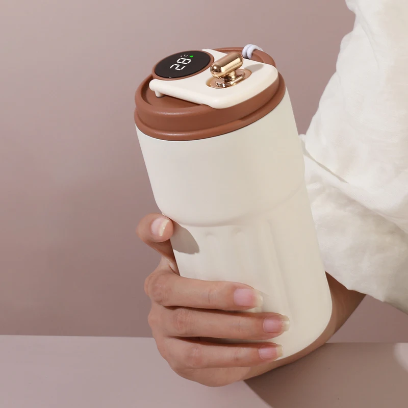 Custom Stainless Steel Travel Coffee Mug Digital Temperature Display Lid Leakproof Outdoor Thermo Vacuum Insulated Tumbler Cup
