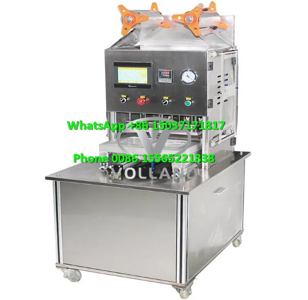 vacuum food plastic tray sealer/plastic meat container box packing machine/tray sealing machine with date printer