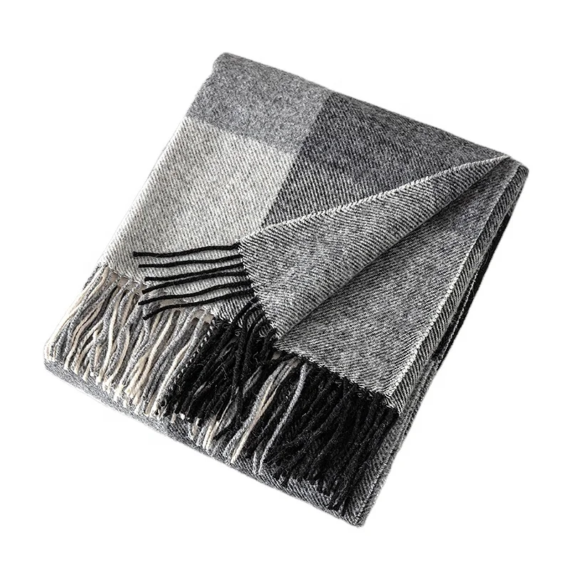 Роскошная супер мягкая теплая шерстяная акриловая смесь плед с бахромой