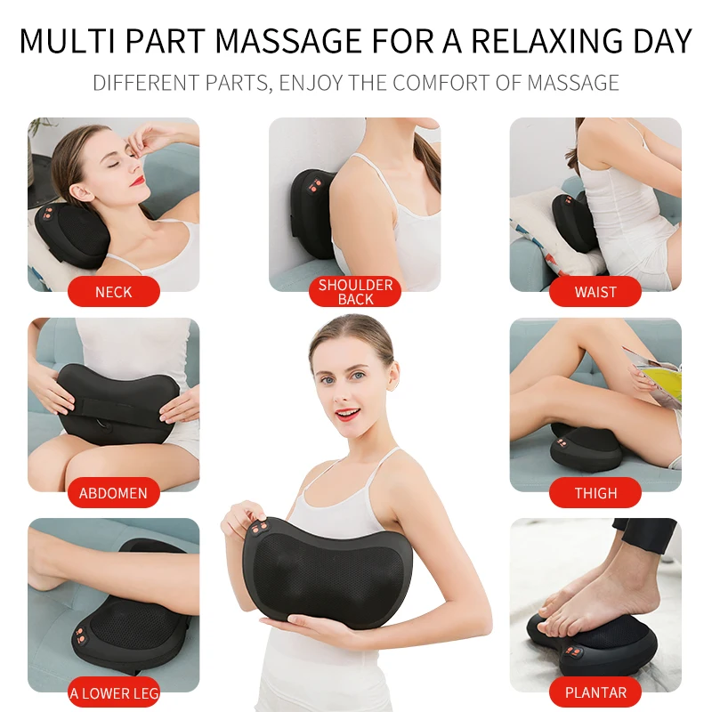 Butterfly shaped 6 massager head heating warm waist neck home and car use forward and reverse kneading kneading  massager pillow