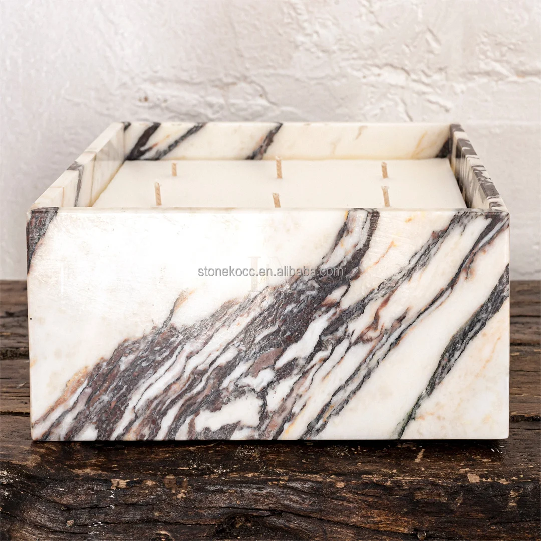 Stonekocc French Australia Calacatta Violet Marble Natural Stone Empty Candle Holder Cups Jar Room Vintage Ambiance ornament