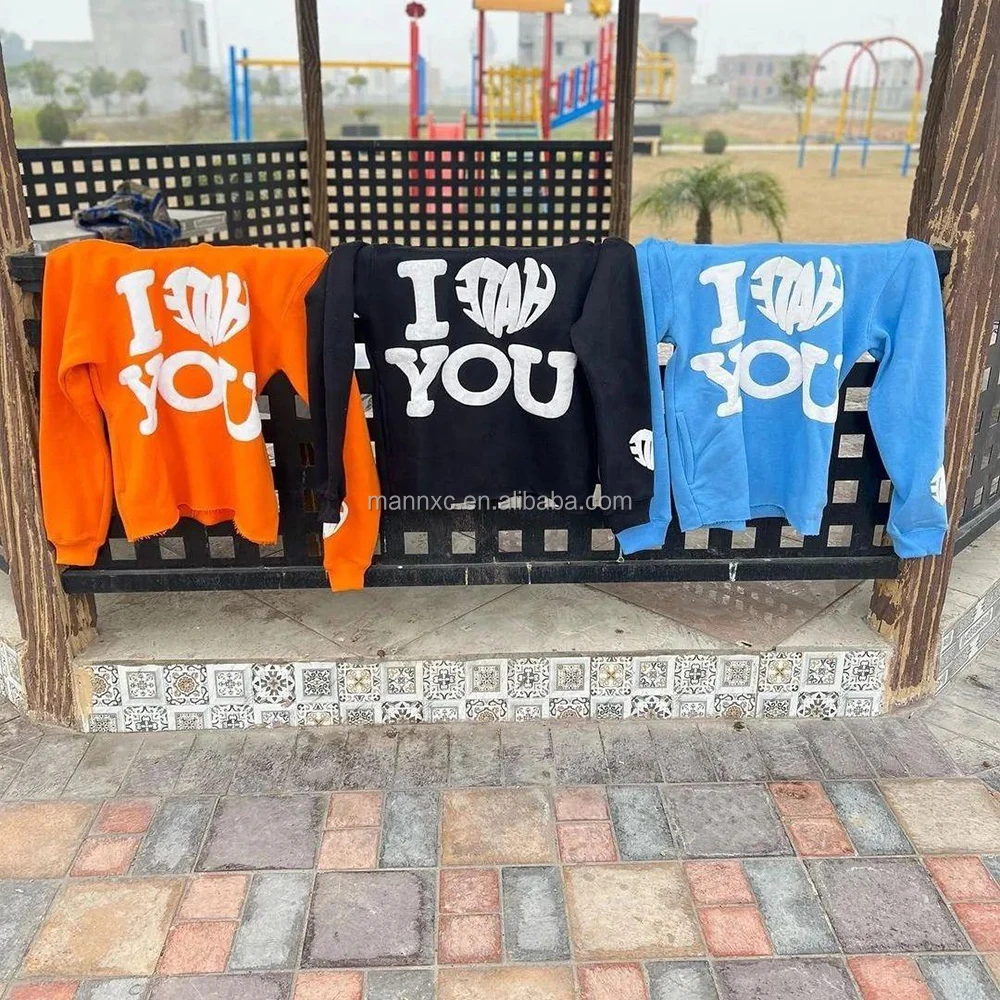 Oem 400gsm 450 Gsm Hoodie No String Pocket Crop Top Raw Hem Cut and Sew off Edge Custom 3D Foam Men Letter Puff Printing Hoodie