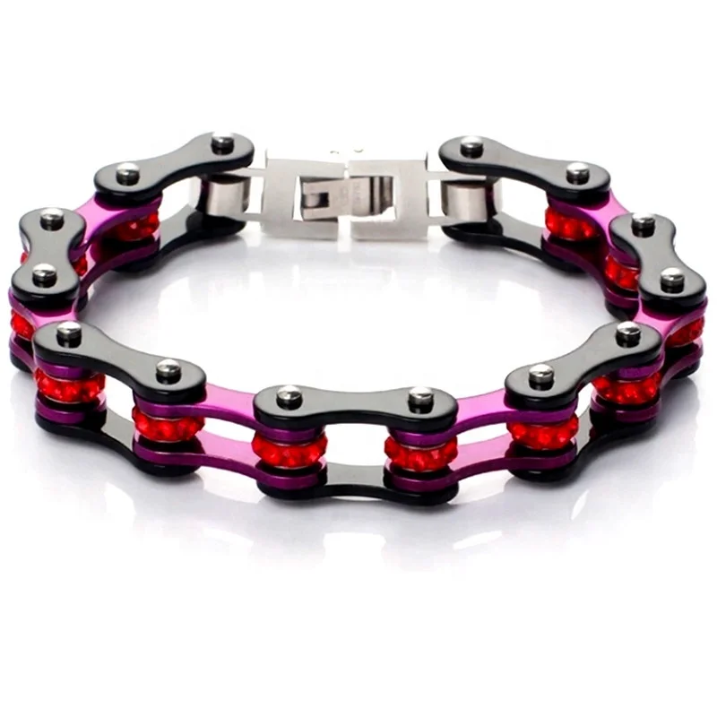 Factory Wholesale Stainless Steel Bicycle Chain Titanium Steel Motorcycle Diamond Punk Hip Hop Bracelet Custom