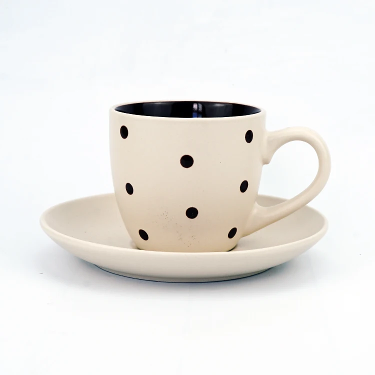  Круглый 8oz горошек handpainting two tone матовый цвет Керамики Оптом чайная чашка с блюдцем