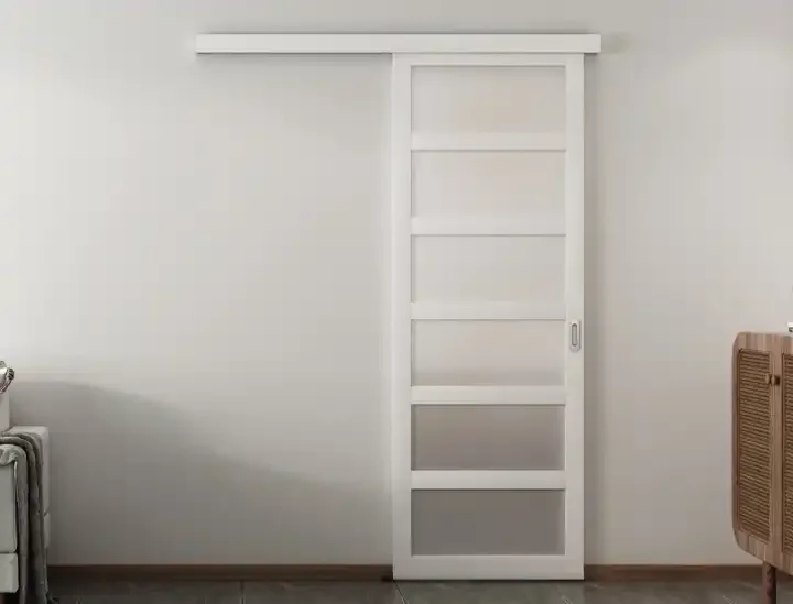 LKM-PVC01 6-Lite Plastic Sliding Barn Door with Handle and Hardware Kit