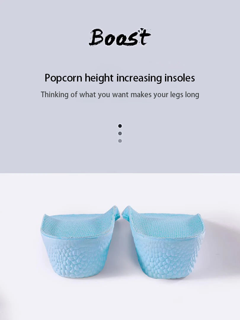 New Arrival! Wholesale 3/4 foot height boosting popcorn insoles 1.5 2.5 3.5 cm height choice soft elastic insoles MOQ 1 PAIR