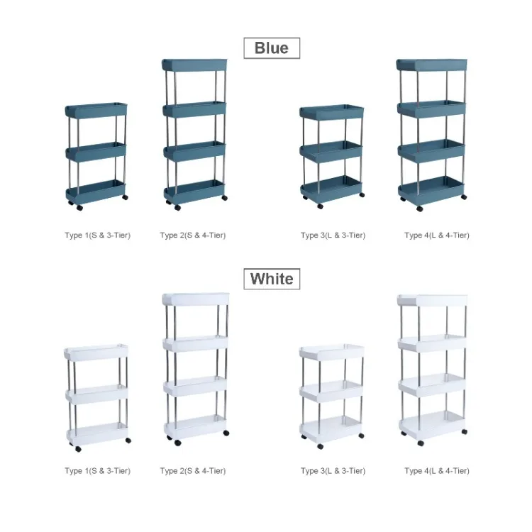 3-Tier Rolling Utility Cart with Wheels Hanging Hook Multifunctional Storage Organization Shelves Portable Standing Shelf