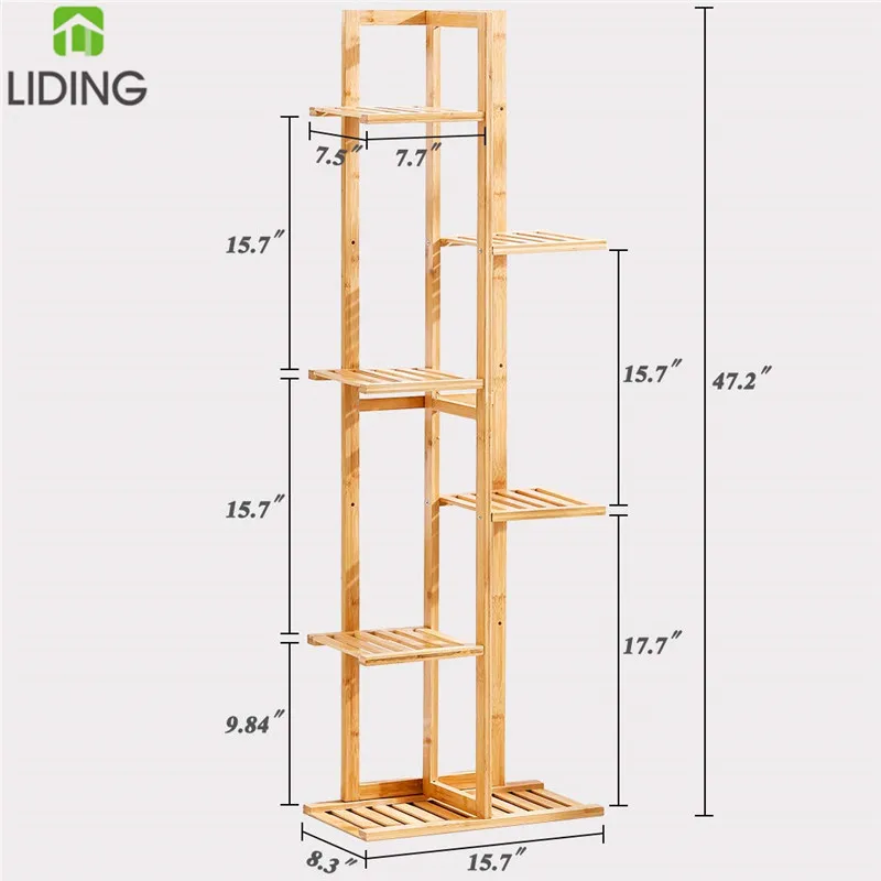 6 Tier Bamboo Plant Stand, Flower Pot Holder, Flower Display Shelf