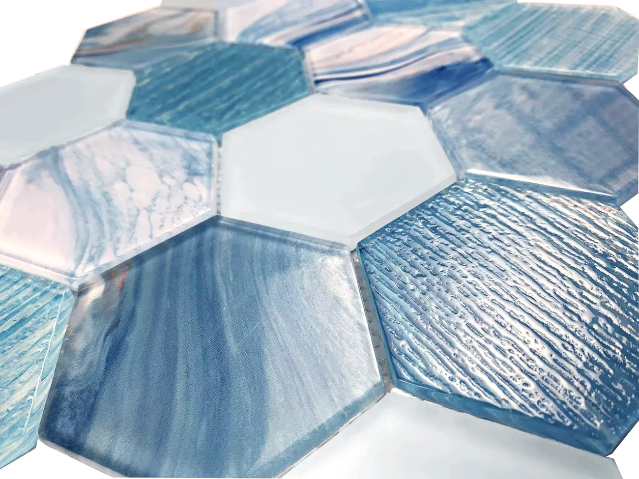 Nordic Blue Art Crystal glass tile mosaic kitchen bathroom background wall hexagonal tile porch