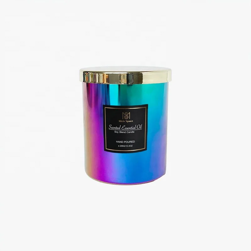 Clear Dazzling Electroplated Rainbow Iridescent Custom Logo Glass Candles Wholesale Soy Wax Natural Luxury Candle Jars With Lids