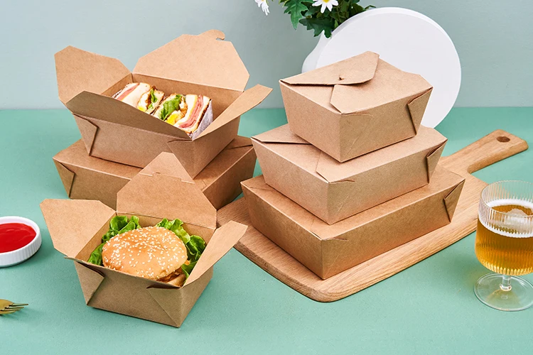 FULING Disposable Take Out Containers Microwaveable Kraft Paper To Go Containers Takeout Box