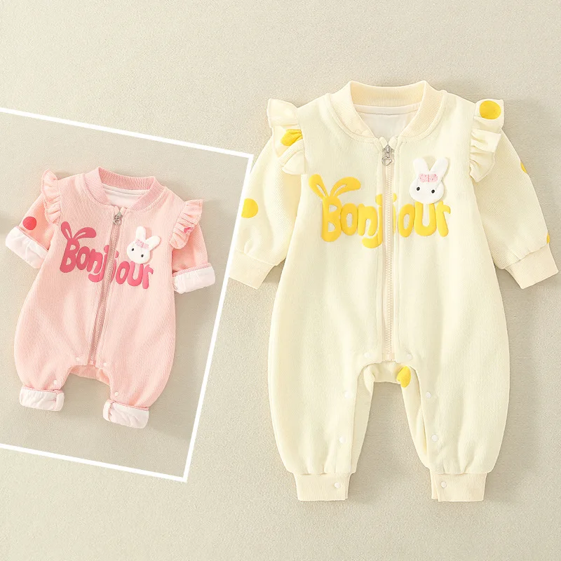 Boutique Knit Worsted Zip Up Baby Girl Cute Onesie Romper Muslin Kids Soft Comfortable Clothes Overalls