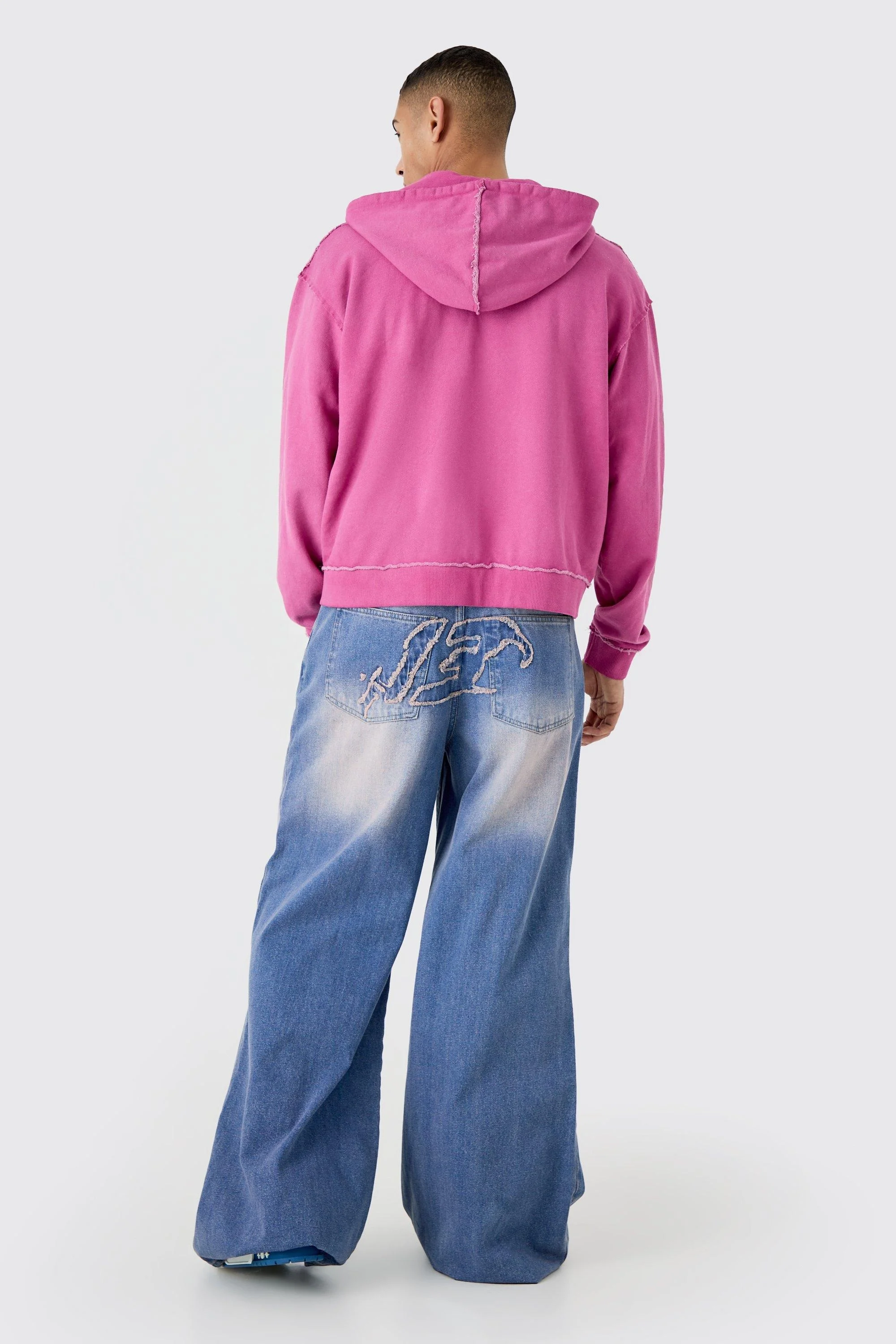 Aeedenim Custom Streetwear Hip Hop Oversize Blue Wide Leg Jeans Pants Denim Hand Sanding Pants Baggy Jeans Trousers For Men