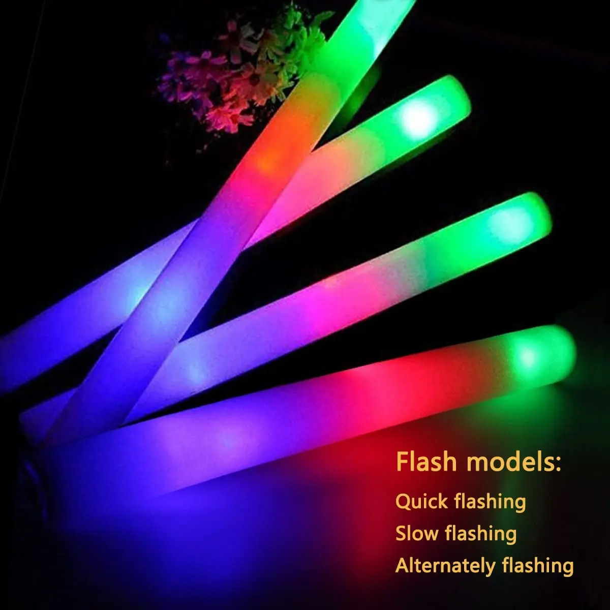 3 Modes Flashing LED Light Sticks for Weddings Concerts Christmas Halloween Party Supplies Foam Glow Sticks Bulk Light-up Toys