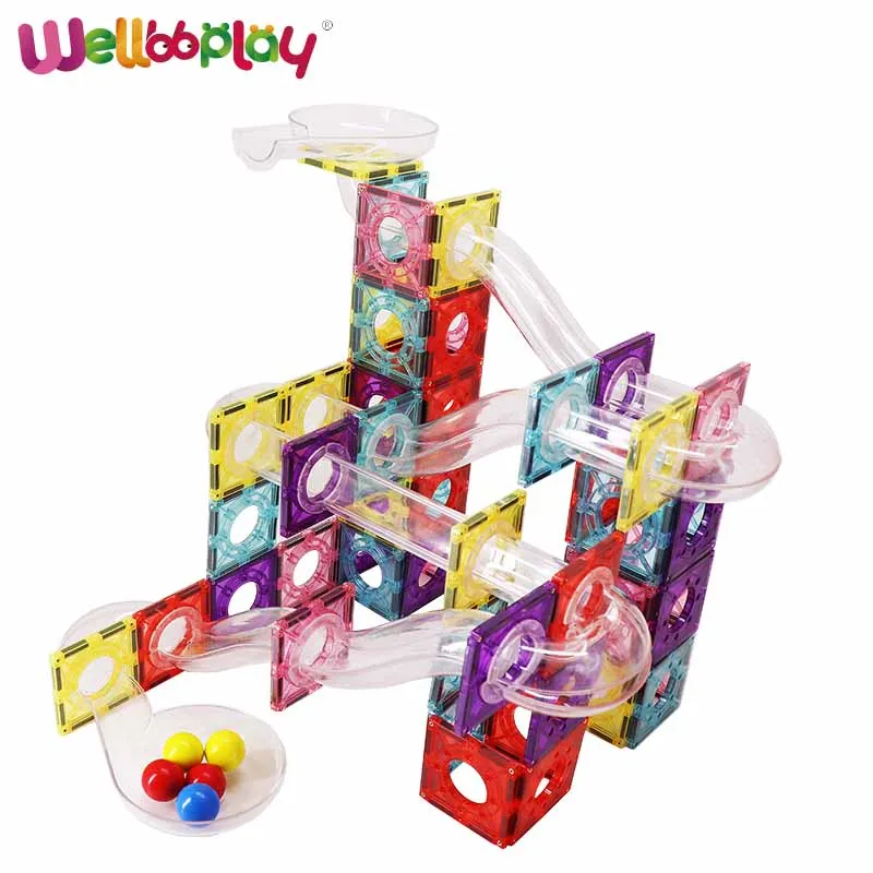 Food grade ABS plastic 3D  108pcs marble run set magnetic ball run preschool construction educational toys kids