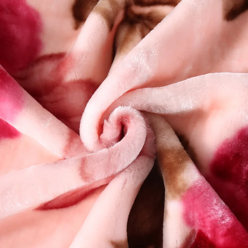 Raschel Blanket Polyester Double-layer Thick Blanket Winter Warm Flower Printed Pattern Soft Sleeping Blanket 5KG